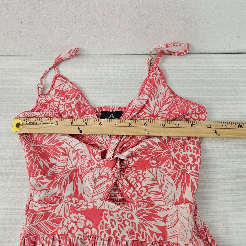 ANGIE Floral Maxi Dress Coral White Twisted Front Tiered Sz S boho peasant READ - Picture 9 of 11